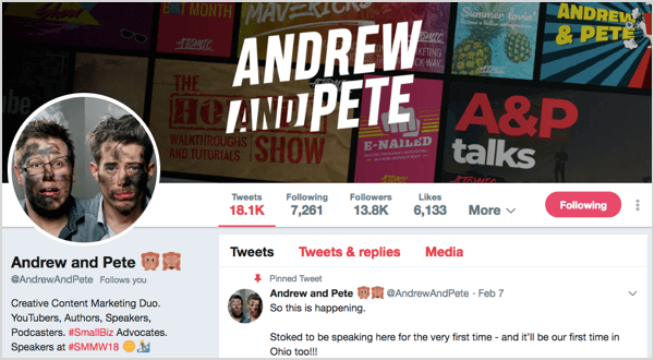 Profil Twitter de @andrewandpete.
