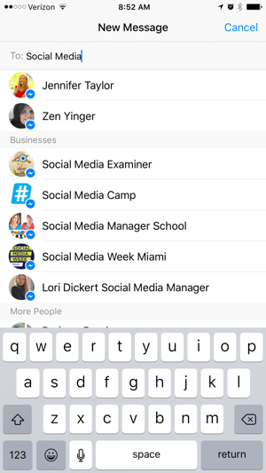 facebook messenger pour la recherche d'entreprise