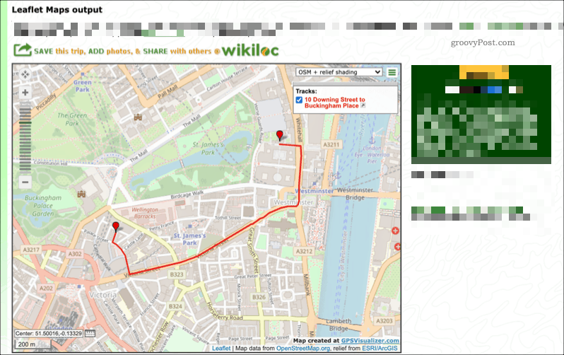 Un exemple de carte créée à l'aide du service GPS Visualizer