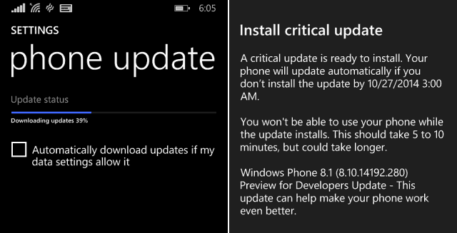 Mise à jour critique de Windows Phone 8-1
