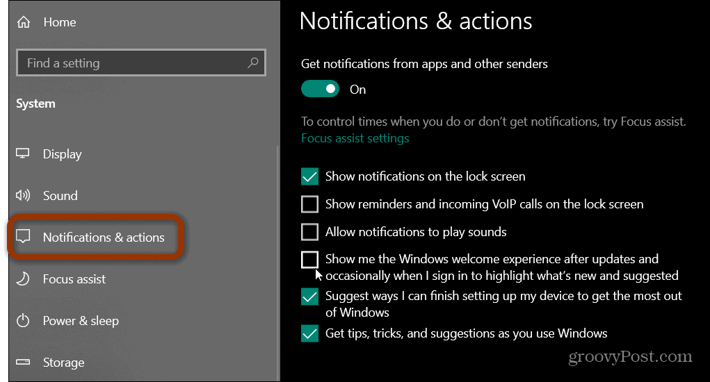 notifications et actions