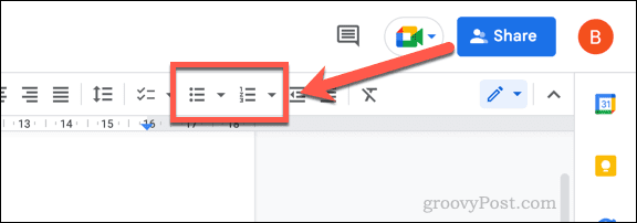 Insertion d'une liste à puces ou numérotée dans Google Docs
