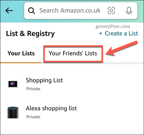Afficher les listes de souhaits d'amis dans l'application Amazon