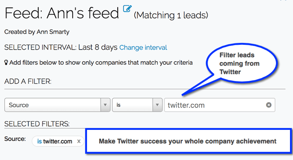 Créez des filtres Leadfeeder pour suivre les prospects provenant de vos canaux de médias sociaux.