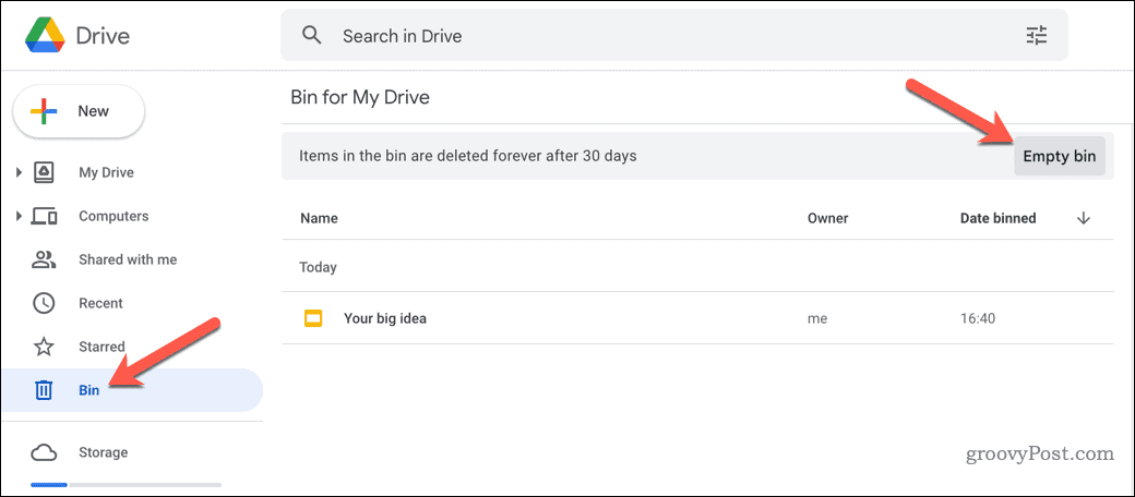 Vider la corbeille Google Drive
