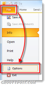 options de fichier dans Office 2010