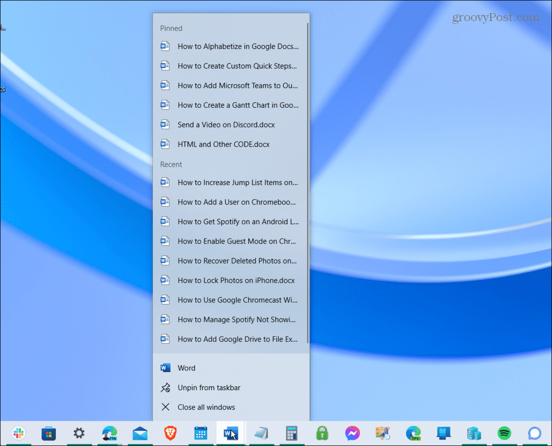 Augmenter les éléments de la liste de raccourcis sous Windows 