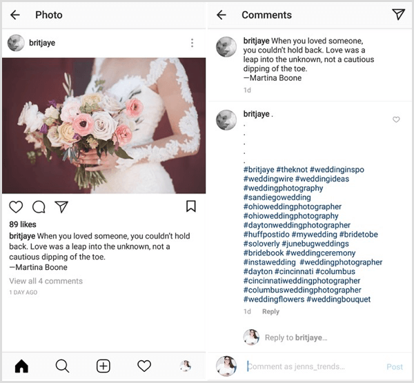 exemple de publication Instagram avec une combinaison de hashtags de contenu, d'industrie, de niche et de marque