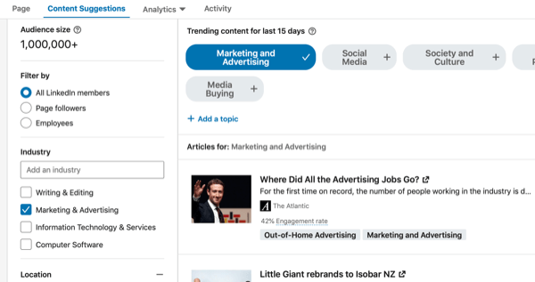 Suggestions de contenu LinkedIn, étape 3.