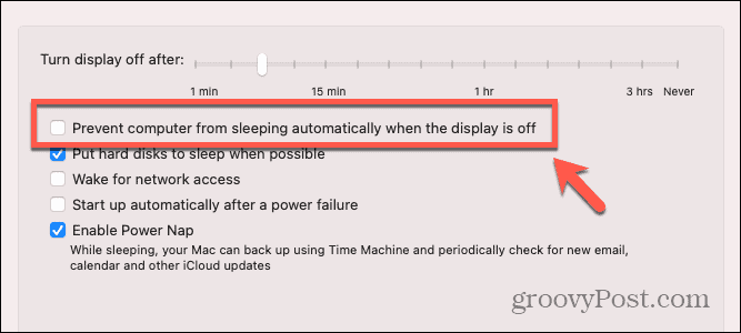 Mac empêche Mac de dormir lorsque l'affichage est éteint, case à cocher