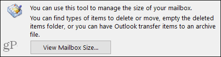 Afficher la taille de la boîte aux lettres dans Outlook
