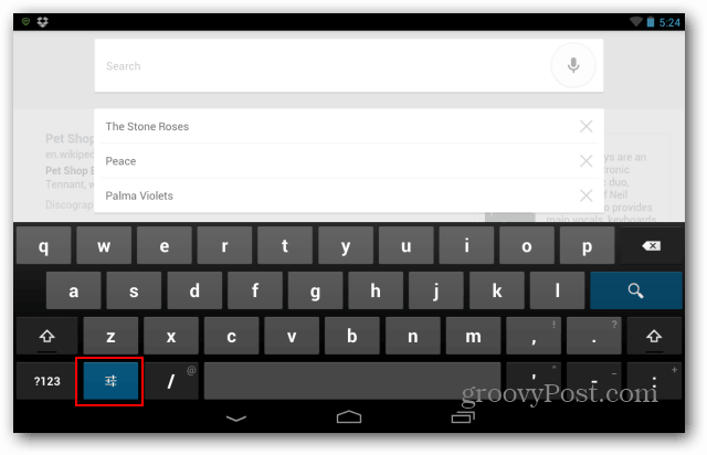 Bouton des paramètres du clavier du Nexus 7