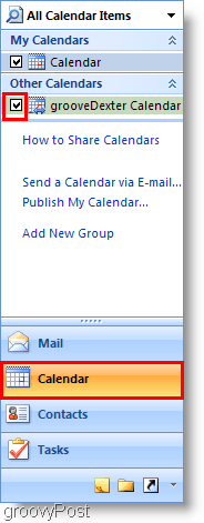 Capture d'écran du calendrier Outlook 2007 - Ajouter un deuxième calendrier