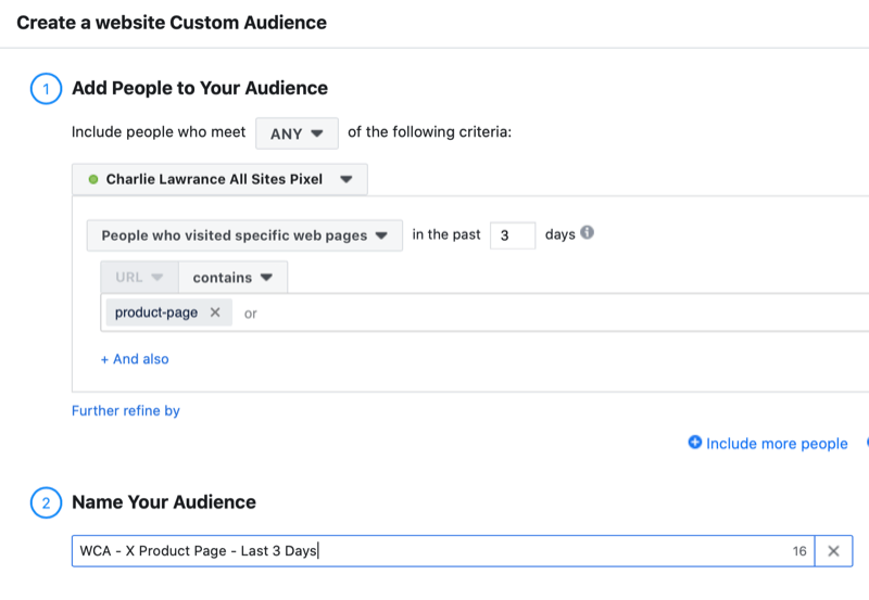 Configuration d'audience personnalisée du site Web Facebook pour l'annonce de rappel