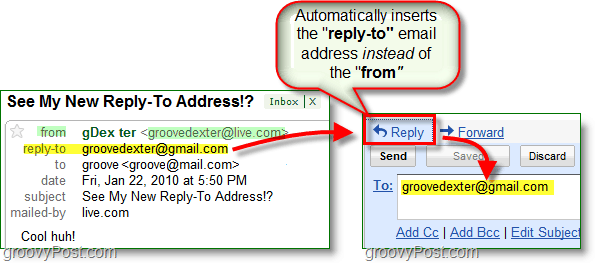lorsque vous configurez une adresse e-mail de réponse, elle envoie toutes les réponses à votre adresse alternative