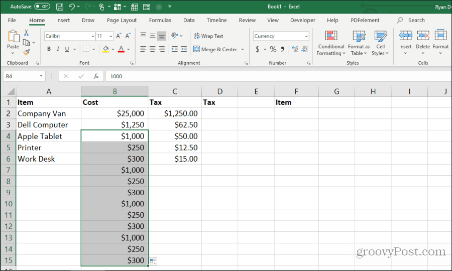 répéter remplir excel