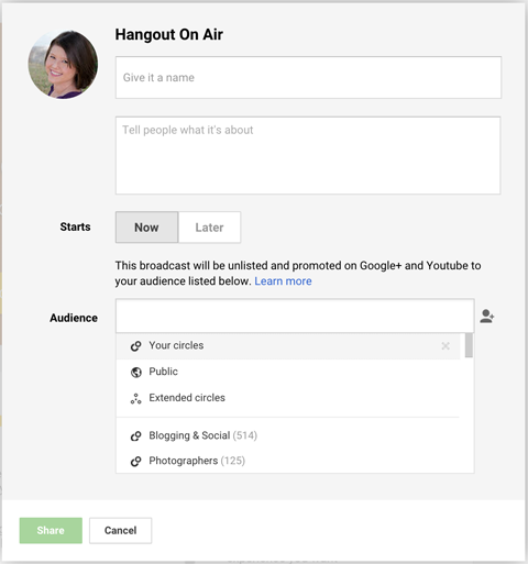 sélection d'audience google hangout