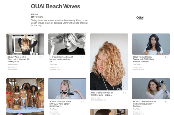 Exemple de tableau tutoriel sur Pinterest présentant les produits OUAI.