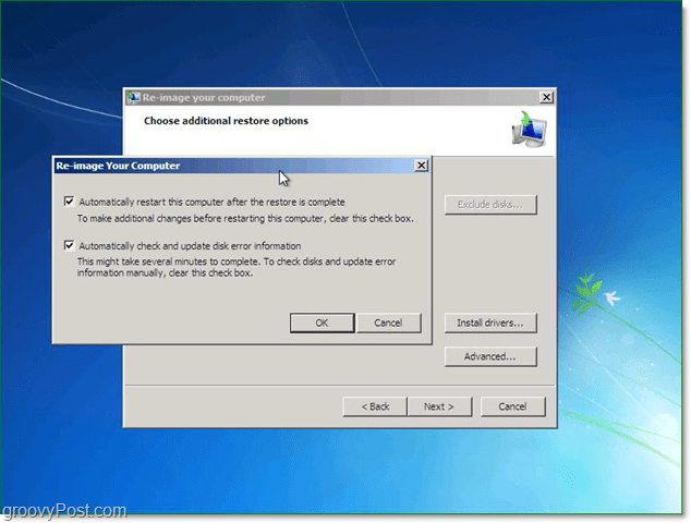 utilisez les options avancées pour personnaliser la restauration de votre image système Windows 7