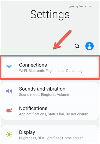 Option de connexion des paramètres Android