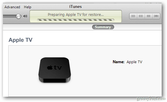 Progression de la restauration de l'Apple TV