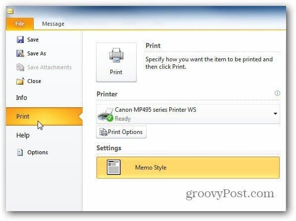 Outlook 2010: imprimer une seule page d'un message