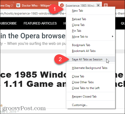 Cliquez avec le bouton droit et sélectionnez Enregistrer tous les onglets en tant que session dans Vivaldi