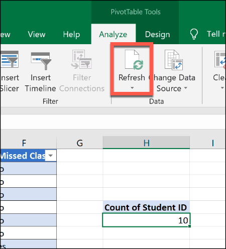 Actualisation d'un tableau croisé dynamique dans Excel