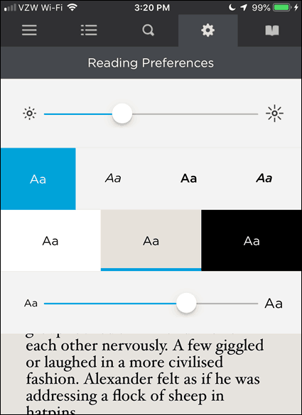 Préférences de lecture dans BookFusion pour iOS