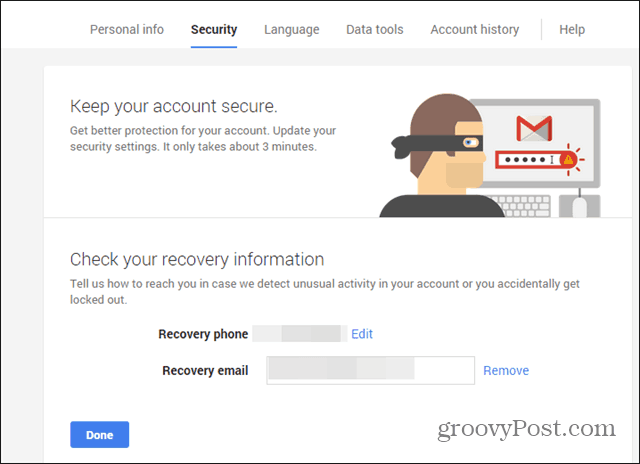 Vérification de l'e-mail du téléphone de l'assistant de sécurité Google