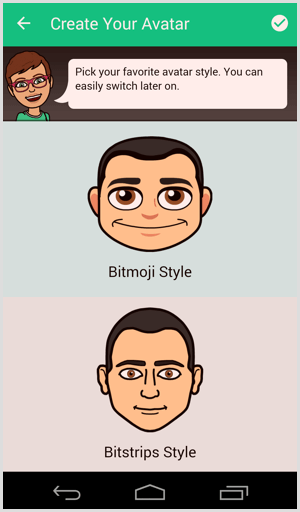 bitmoji choisir le style d'avatar