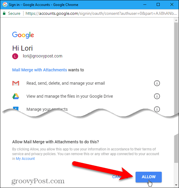 Autoriser l'accès au compte Gmail