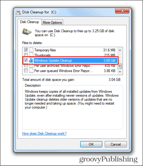 mise à jour de Windows 7 supprimer les anciens fichiers espace de nettoyage de disque occupé