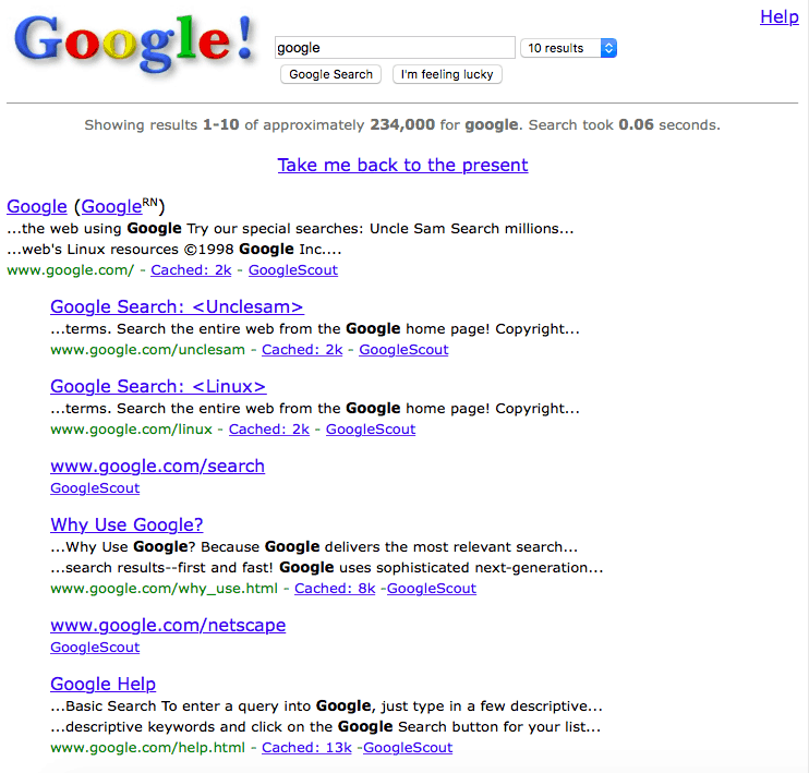 Friday Fun: Revenez au Web 1.0 en recherchant «Google en 1998»