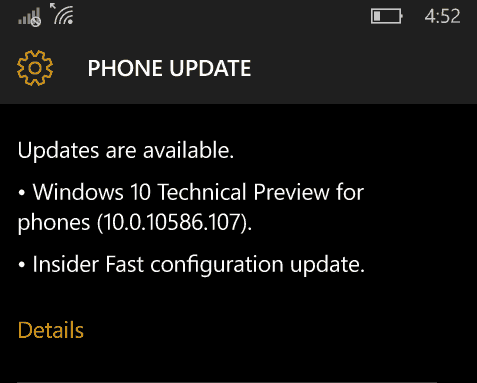 Windows 10 Mobile Insider Preview Build 10586.107 et Release Preview Ring