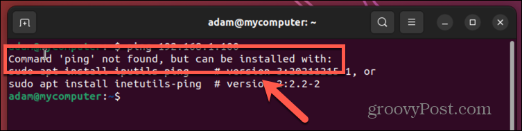 erreur ubuntu ping introuvable