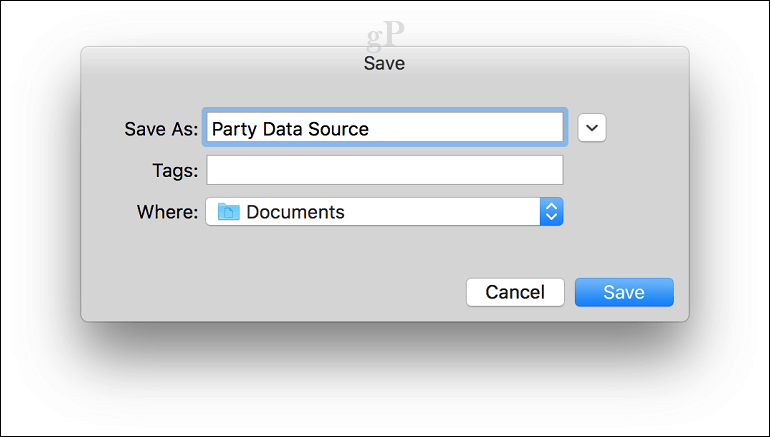 Microsoft Word pour Mac Mail Merge - source de données Dave