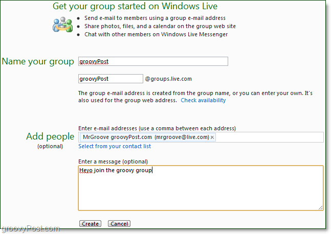 créer un groupe live windows
