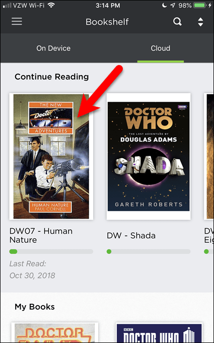 Appuyez sur un livre pour le télécharger sur BookFusion sur votre appareil iOS
