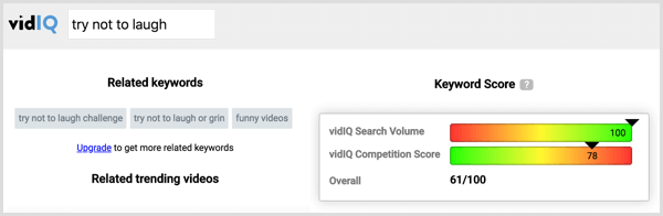 Cliquez sur l'étiquette d'un concurrent dans VidIQ pour voir le volume de recherche et la concurrence pour cette étiquette.