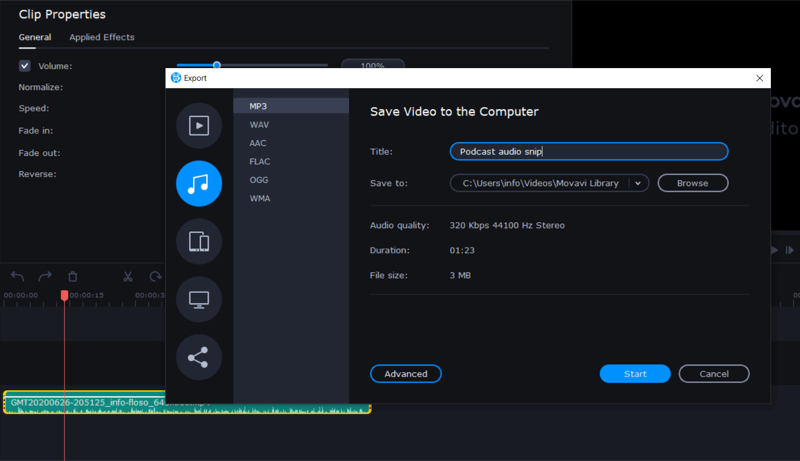 exporter l'audio au format MP3 dans Movavi