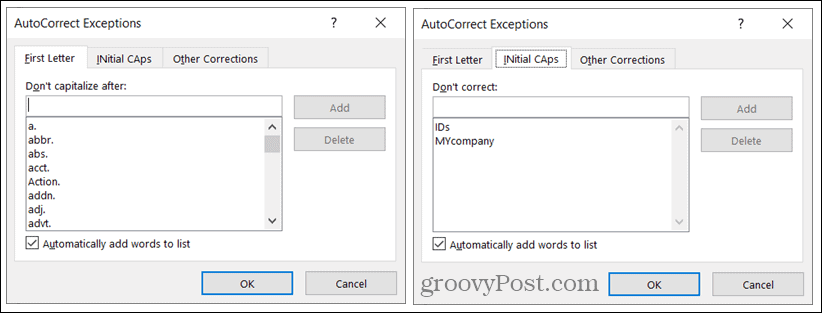 Exceptions de correction automatique sous Windows