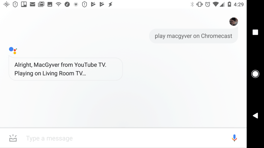 capture d'écran de la lecture d'émissions ou de films avec Google Assistant