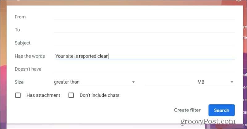 définition des entrées de filtre Gmail
