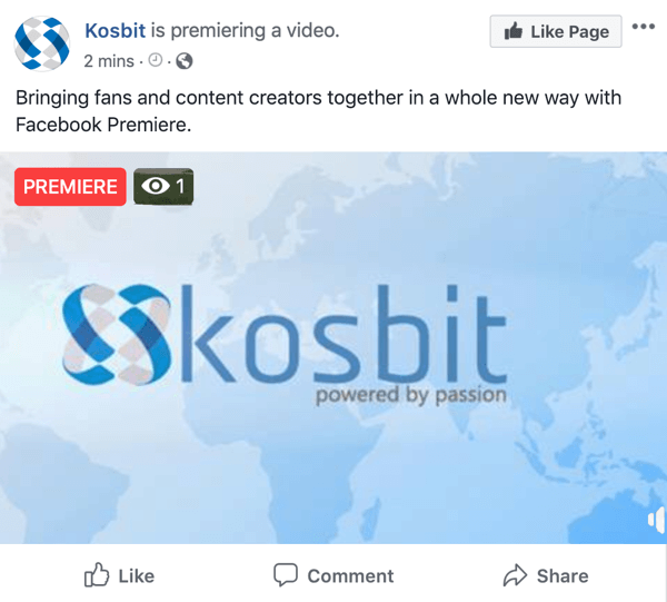 Exemple de Facebook Premiere par Kosbit, première vidéo