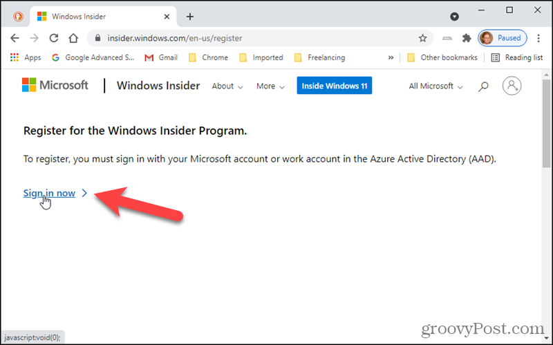 Connectez-vous au programme Windows Insider