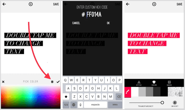 L'application Wordswag ajoute des codes hexadécimaux