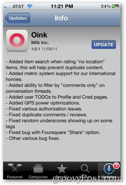 Mise à jour Oink 1.0.1 depuis l'App Store d'Apple