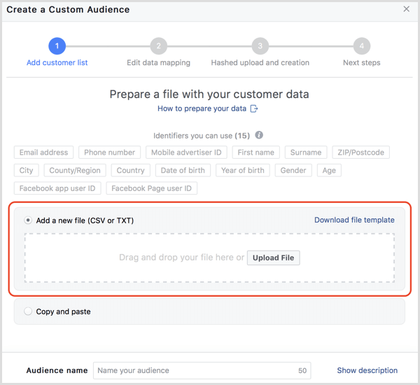 Facebook télécharger des données client