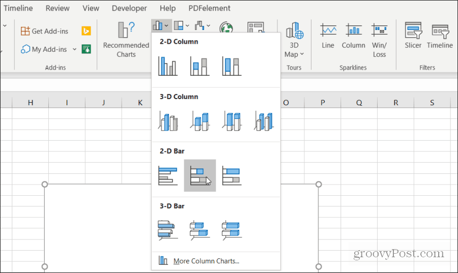 insérer un graphique empilé dans Excel